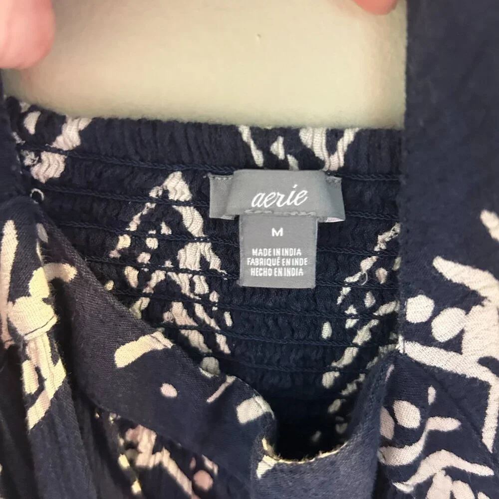 Aerie Tribal Print Maxi Dress Size Medium Navy Blue Sleeveless Cut Out Beach - Picture 4 of 8